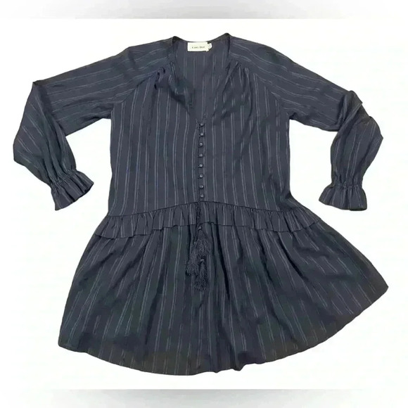 Line + Dot Navy Desi Flounce Striped Button Front Tassel Swing Dress Size M - Picture 2 of 13